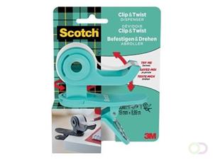 Scotch clip & twist plakbandafroller inclusief 1 rol Scotch Magic tape, appelblauwzeegroen