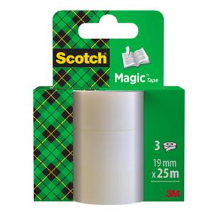 Scotch plakband Magic tape, 19 mm x 25 m, 3 rollen