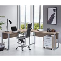 bmgmöbel Bmg Möbel - Arbeitszimmer Büromöbel komplett Set Office Edition Eiche/ Weiß Matt(Schreibtisch mit Rolli) - Eiche Sonoma/ Weiß Matt