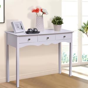 costway Schrijftafel met 3 Laden Multifunctionele Moderne Make-up Nachtkastje Tafel Computer Bureau voor Thuiskantoor