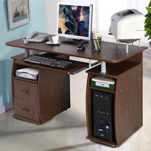 costway Computertafel Bureau Kantoortafel Werktafel PC-Tafel met Toetsenbordlade Laden Printerplank 120 x 55 x 85cm - Zwart/Wit/Bruin