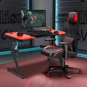 Costway Z-förmiger Gaming Tisch Computertisch PC Tisch mit Becherhalter Kopfhörerhaken & Boxenständer Schreibtisch schwarz/rot