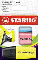 STABILO BOSS MINI markeerstift, etui van 3 stuks in geel, roze en blauw