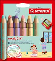 STABILO woody 3 in 1 6er Etui mit Spitzer Pastellfarben