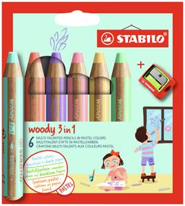 STABILO woody 3 in 1 6er Etui mit Spitzer Pastellfarben