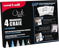 Uni-ball krijtmarker, doos van 4 krijtmarkers en 4 tekenbladen, koude kleuren