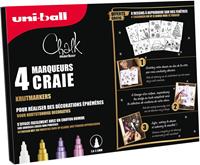 Uni-ball krijtmarker, doos van 4 krijtmarkers en 4 tekenbladen, warme kleuren