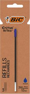 BIC Cristal Re'New balpenvulling, medium, 3 st, blauw