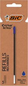 BIC Cristal Re'New balpenvulling, medium, 3 st, blauw