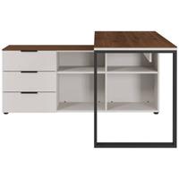Yomonda Schreibtisch Winkelschreibtisch mit integriertem Regal ALVESTA-01 in Kaschmir beige und Nussbaum Nb., B/H/T: ca. 145/74/145,5 cm weiß