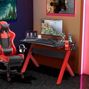 Costway Gamingtisch Computertisch Gaming Schreibtisch mit Tassen- und Kopfhörerhalter und Mauspad für Zuhause Büro Spielzimmer