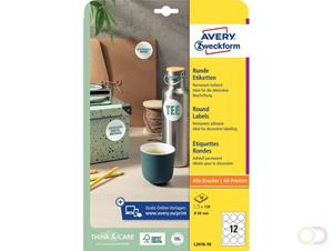 Avery Zweckform ronde etiketten, diameter 60 mm, wit, permanent klevend, 120 etiketten, 10 vellen