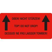 EICHNER 250 Warnetiketten rot Â»Oben! Nicht stÃ¼rzen!Â« 10,0 x 5,0 cm
