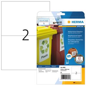 Herma Weerbestendige inkjet etiketten A4 210x148mm wit 10 vel