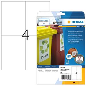 Etiket Herma 4598 105x148mm A4 4 st folie wit