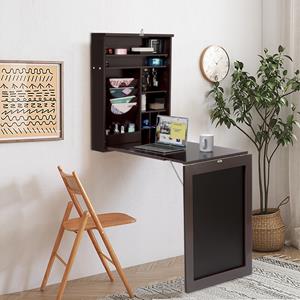 COSTWAY Wandtisch klappbar mit Tafel braun