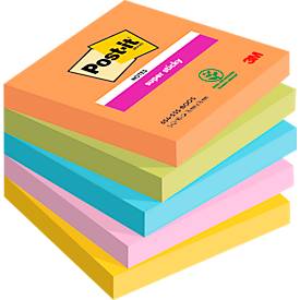 Post-it Super Sticky Notes Boost, 90 vel, ft 76 x 76 mm, geassorteerde kleuren, pak van 5 blokken