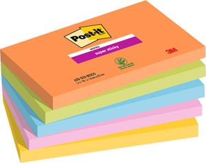 Post-it Super Sticky Notes Boost, 90 vel, ft 76 x 127 mm, geassorteerde kleuren, pak van 5 blokken