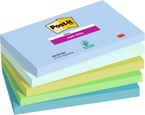 Post-it Super Sticky Notes Oasis, 90 vel, ft 76 x 127 mm, geassorteerde kleuren, pak van 5 blokken