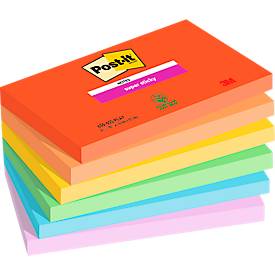 Post-it Super Sticky Notes Playful, 90 vel, ft 76 x 127 mm, geassorteerde kleuren, pak van 6 blokken