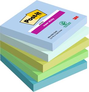 Post-it notes markers Post-it Super Sticky Notes Oasis, 90 vel, ft 76 x 76 mm, geassorteerde kleuren, pak van 5 blokken