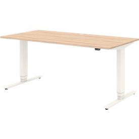 Home Office bureau TEMPIO, elektrisch in hoogte verstelbaar, gedeeld tafelblad met klep, B 1600 x D 700 x H 640-1280 mm, Sonoma eik/wit