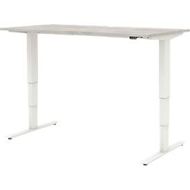 Home Office bureau TEMPIO, elektrisch in hoogte verstelbaar, gedeeld tafelblad met klep, B 1600 x D 700 x H 640-1280 mm, beton/wit