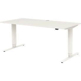 Home Office bureau TEMPIO, elektrisch in hoogte verstelbaar, gedeeld tafelblad met klep, B 1600 x D 700 x H 640-1280 mm, wit