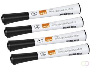 Viltstift Nobo whiteboard Glide fijn zwart 1mm 4st