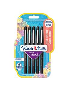 Paper Mate Fineliner Flair Breed 0.7 mm Zwart Pak van 5