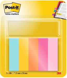 Post-It Notes Markers Indexen Blauw, geel, oranje, roze 5 blokken van 50 vel