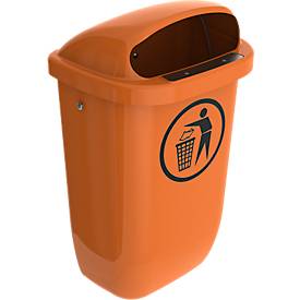 Prullenbak voor buiten, polyetheen, 50 liter, DIN 30713, oranje oranje