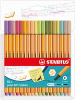STABILO point 88 fineliner, kartonnen etui van 18 stuks in geassorteerde zachte kleuren