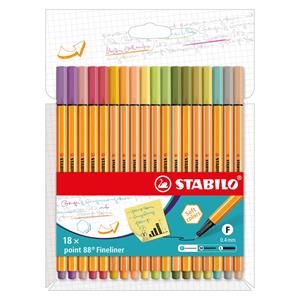 STABILO point 88 fineliner, kartonnen etui van 18 stuks in geassorteerde zachte kleuren