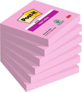 Post-it Super Sticky notes, 90 vel, ft 76 x 76 mm, pak van 6 blokken, roze (tropical pink)