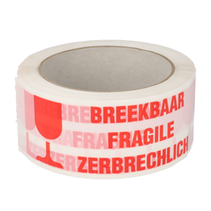Zolemba Verpakkingstape, breekbaar tape, wit/rood, permanent