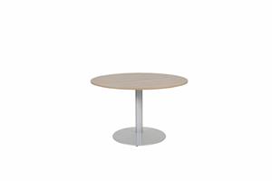 Schaffenburg T-lines 120cm ronde vergadertafel op vaste hoogte (74cm) met kersen licht 20mm blad en witte (RAL9010) trompetvoet