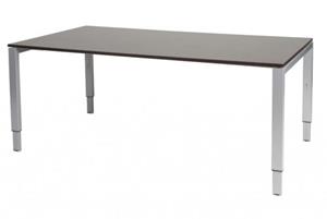 Schaffenburg Domino vergadertafel, hoogte instelbaar (62-85cm) met 180x100cm'zwevend'wenge donker 20mm blad en aluminium (RAL9006) N-poot frame