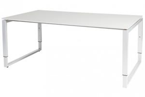 Schaffenburg Domino Plus vergadertafel, hoogte instelbaar (62-85cm) met 180x100cm'zwevend'licht grijs 20mm blad en wit (RAL9010) O-poot frame