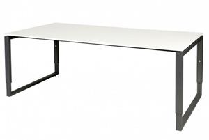 Schaffenburg Domino Plus vergadertafel, hoogte instelbaar (62-85cm) met 200x100cm'zwevend'licht grijs 20mm blad en zwart (RAL9011) O-poot frame