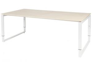 Schaffenburg Domino Plus vergadertafel, hoogte instelbaar (62-85cm) met 200x100cm'zwevend'lindberg eiken 20mm blad en wit (RAL9010) O-poot frame