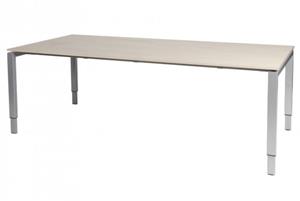 Schaffenburg Domino vergadertafel, hoogte instelbaar (62-85cm) met 220x100cm'zwevend'lindberg eiken 20mm blad en aluminium (RAL9006) N-poot frame