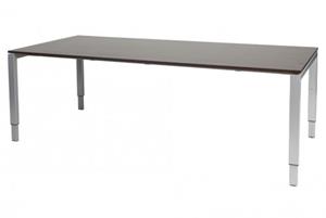 Schaffenburg Domino vergadertafel, hoogte instelbaar (62-85cm) met 220x100cm'zwevend'wenge donker 20mm blad en aluminium (RAL9006) N-poot frame