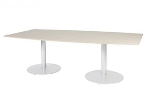 Schaffenburg T-lines 240x120cm tonvormige vergadertafel op vaste hoogte (74cm) met lindberg eiken 20mm blad en witte (RAL9010) trompetvoeten