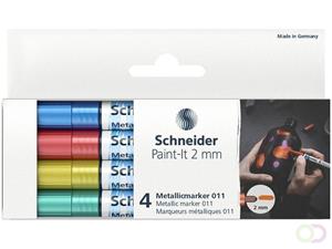 Schneider marker paint-it 011 2mm etui 4st., metallic blauw, rood, geel en groen