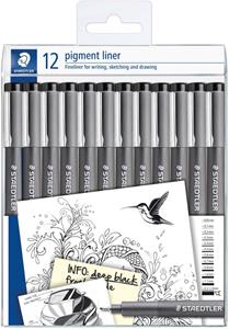 Staedtler fineliner Pigment Liner, set van 12 fineliners, zwart
