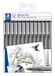 Staedtler fineliner Pigment Liner, set van 12 fineliners, zwart