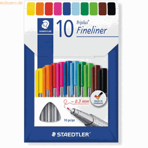 Staedtler Triplus fineliner eco, doosje van 10 stuks, assorti