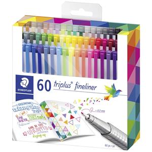 Fineliner Staedtler triplus 334, lijndikte 0,3 mm, 3-kantige schacht met clip, geassorteerde kleuren, 60 stuks