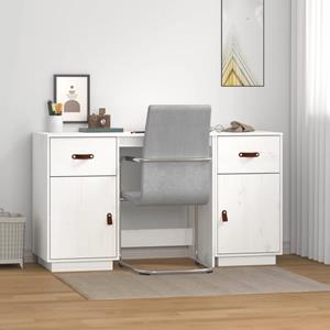 VidaXL Bureau Met Kastjes 135x50x75 Cm Massief Grenenhout Wit